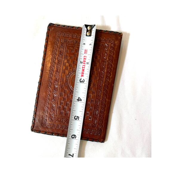 Western Wallet Genuine Leather Hand Tooled AZTEC Cowboy Rodeo Stitched Bifold - Picture 7 of 8